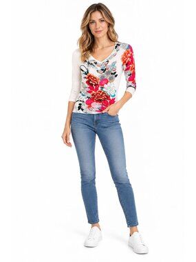 Alberto Makali Floral V-Neck Embellished Top Size S